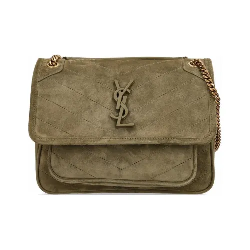 SAINT LAURENT Niki Телячья кожа Сумка через плечо Женская Темно-оливково-зеленый