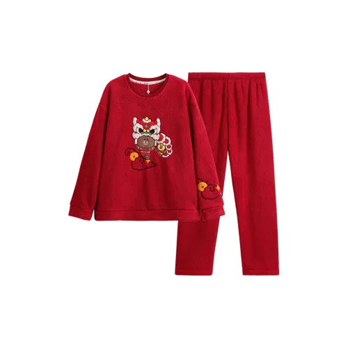 FENTENG Brown Bear Pajama Set Men's Red