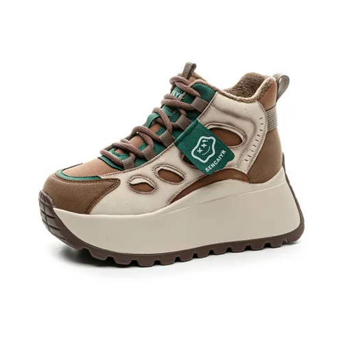 MABEL CO Высокий топ толстая подошва кроссовки женские зеленый