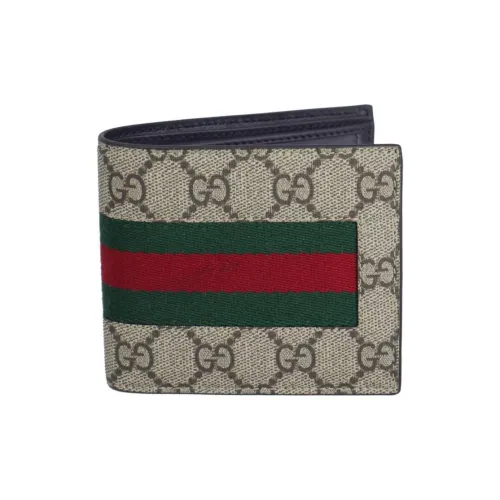 GUCCI GG Supreme ПВХ-покрытый холст с кожаными вставками Кошелек Мужской Светлый Умбра