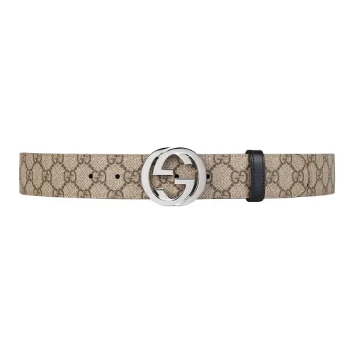 GUCCI Canvas Leather Metal Leather Belts Men's Beige Width 3,7cm