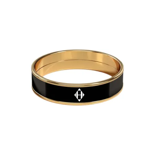 HERMES Эмаль Металл Кольца с Золотым Покрытием Унисекс Черный