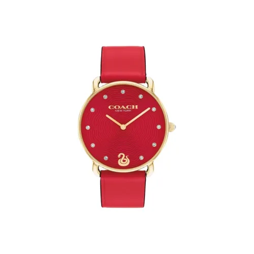 COACH ELLIOT Collection Наручные часы Кварцевый механизм Кожаный ремешок 36 мм Красный циферблат Женские часы