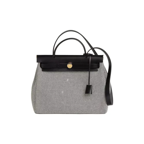 HERMES Herbag Zip Criss Viking Холст с Hunter Коровья кожа Одно плечо Сумка Женская Бежевый и Черный