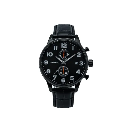 DEESIO Кварцевый механизм кожаный ремешок мужские часы черный циферблат
