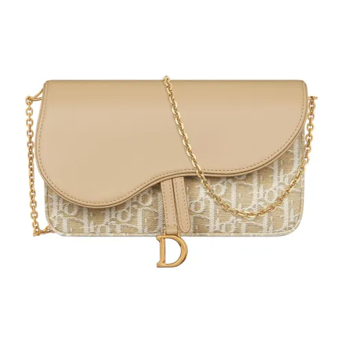 DIOR Saddle Хлопок с коровьей кожей Сумка через плечо Средняя Женская Естественный