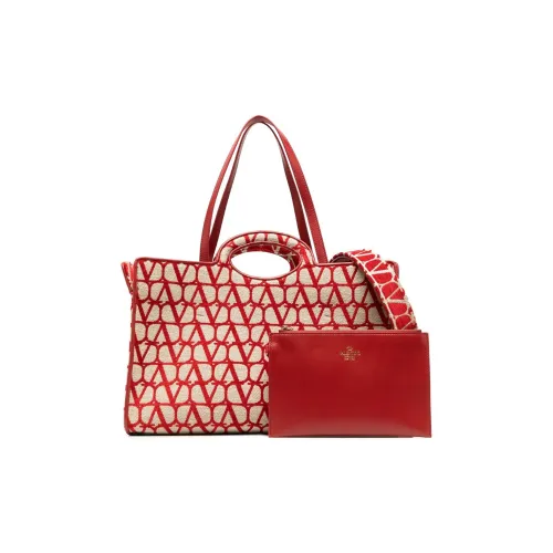 Valentino Телячья кожа Тоут Сумка Сумка для покупок Сумка Женская Красная и Бежевая