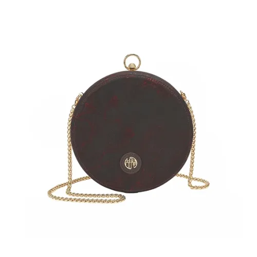 Ancient Yi Xi Тутовый шелк Круглая сумка Сумка на плечо Маленькая Женская Темно-красный Коричневый