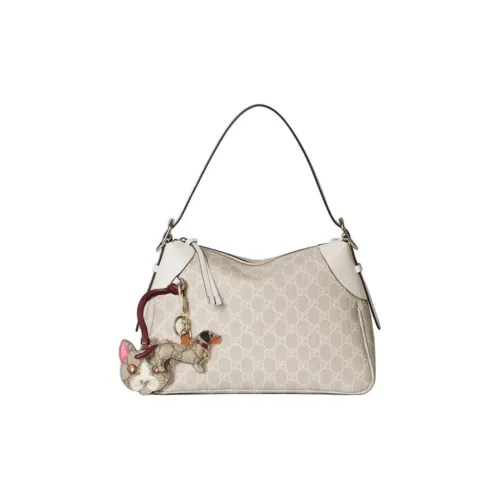 GUCCI GG Emblem Покрытый холст Сумка через плечо Средняя Женская Бежевый Белый