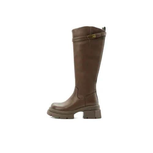 Little Sue Эксклюзивный дизайн маленький золотой застежка модный стиль винтаж ботинки-кавалерес женские высота до колена