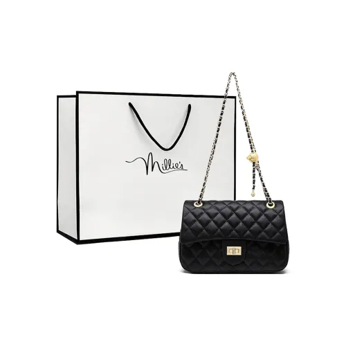 MILLIE'S Коровья кожа Маленькая квадратная сумка Сумка через плечо Стандартная Женская Черная