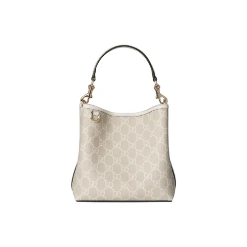 GUCCI Покрытый холст ведрообразная сумка одно плечо мини женская бежевый и белый