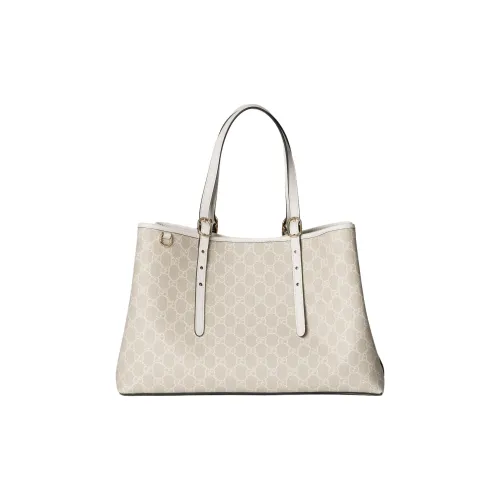 GUCCI GG Emblem Покрытый холст Тоут Сумка Сумка для покупок Сумка Сумка через плечо Средний Женская Бежевый и Белый