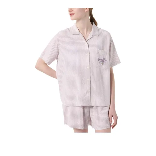 UNIQLO Пижамный комплект женский светло-синий фиолетовый