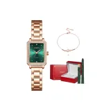 Маленький квадратный часы розовое золото, зеленый циферблат