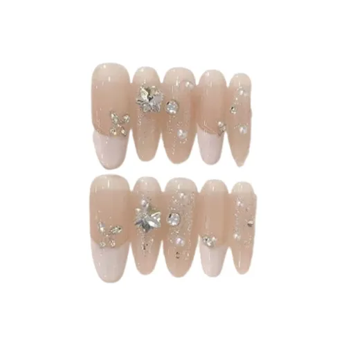 LIANJING [Новый] Ручной Патч False Nail Натуральный Лошадь Eye Французский Свет Роскошь Nail Art 25mm Овал