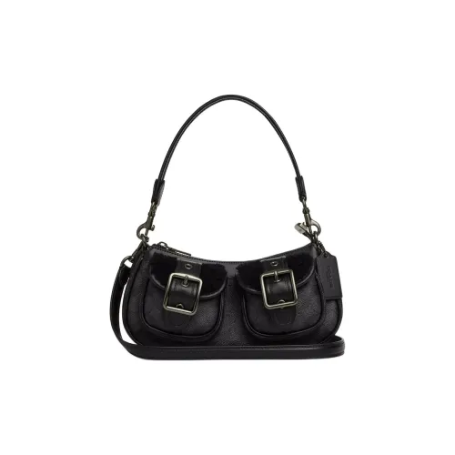 COACH Ashton Холст с покрытием и гладкая кожа Одно плечо Сумка Средний Женские Черный