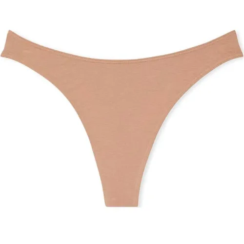 Victoria's Secret Эластичный хлопок Высокая нога Scoop Стринг Пантика Бежевый нижний одежда Женская 1 упаковка Светлый Умбра