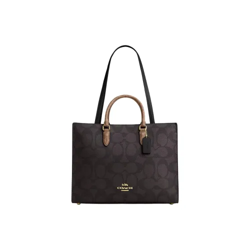 COACH Покрытый холст Тоут Сумка Сумка для покупок Сумка Женская Коричневая