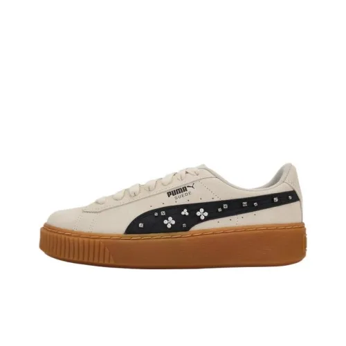 PUMA Suede Platform Скейтборд Кроссовки Низкие Миндальная Конфета Черный Резина Дерево Цвет Женские
