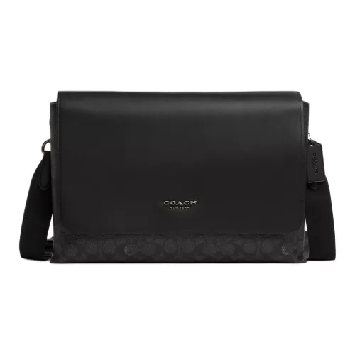 COACH Покрытый холст Курьерская сумка Сумка на плечо Женская Черная