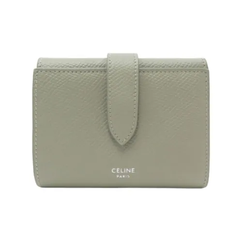 CELINE Трехсекционный кожаный кошелек женский зеленый глина