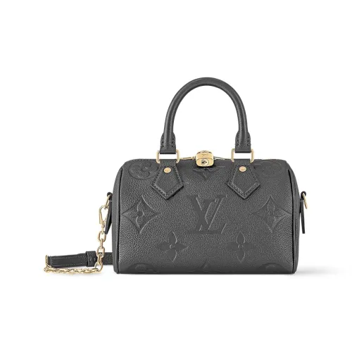 LOUIS VUITTON Speedy Тисненая крупнозернистая текстура коровьей кожи Подушка Сумка Сумка через плечо Сумка для женщин Серый Черный