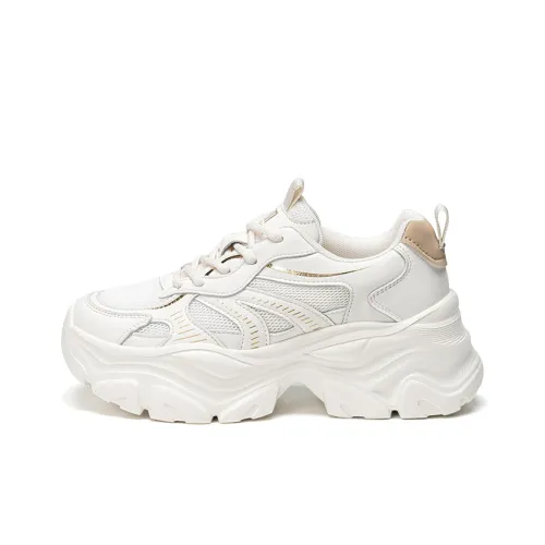 EXULL Q Высота Увеличение Легкий Дышащий Устойчивый к Слип-Оболочке Низкий Топ Толстая Подошва Женские Бежево-Золотые