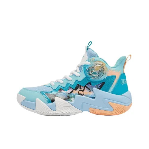 QIAODAN Детские баскетбольные кроссовки MID Топ Синий с Белым Lettering Унисекс