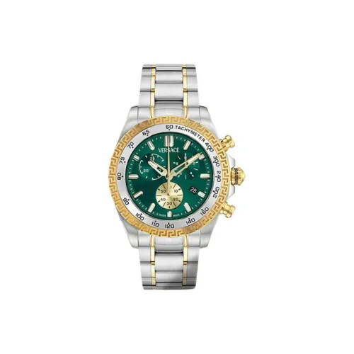 VERSACE CHRONO X Collection Мужские часы Кварцевый механизм Ремешок из нержавеющей стали 44 мм Зеленый циферблат