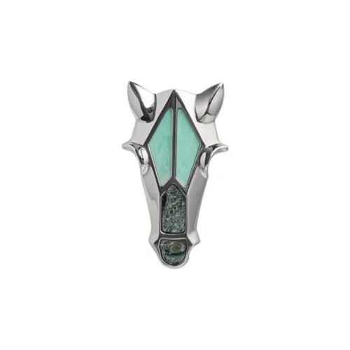 HERMES Зеленый Халцедон Броши Мужской Серебряный