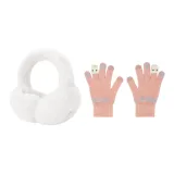 Белые наушники с меховыми капюшонами + розовая перчатка