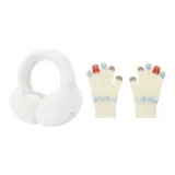 Белые наушники с меховыми капюшонами + бежевые перчатки