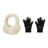 Бежевые наушники с меховыми капюшонами + черная перчатка