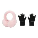 Розовые наушники с меховыми капюшонами + черная перчатка