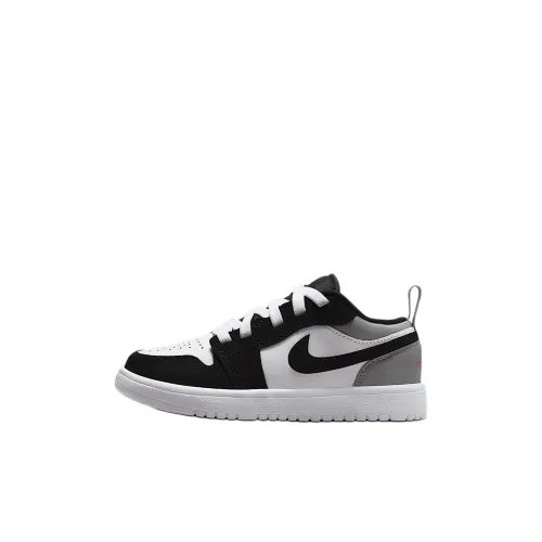 Jordan Air Jordan 1 Детские баскетбольные кроссовки Низкий топ Белый/Черный/Матовый серебристый/Огненно-красный Для дошкольников