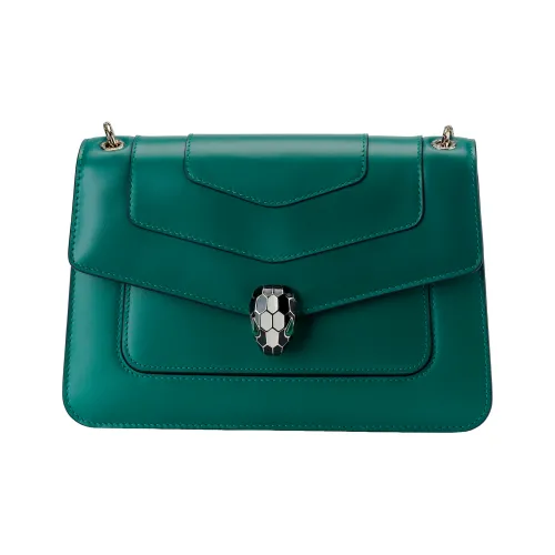 BVLGARI Serpenti Forever Сумка На Плечо Кожа Теленка Изумрудно-зеленого Цвета, Подкладка Из Грогрена Цвета Фиолетового Аметиста.