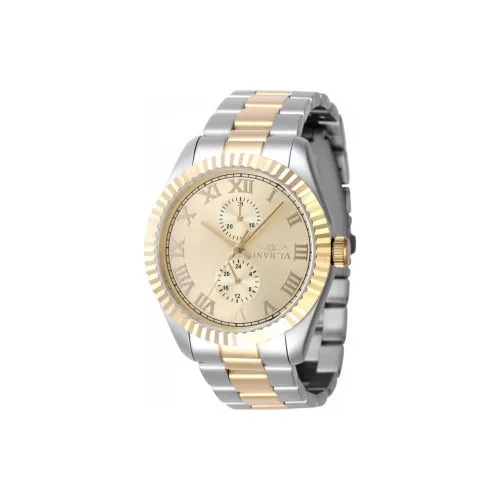 INVICTA Мужские часы Кварцевый механизм Ремешок из нержавеющей стали 43 мм Золотой циферблат