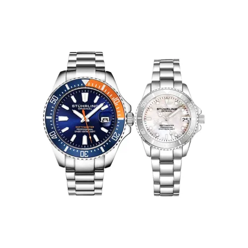 STUHRLING Schutz Couple Watch Western Imported Наручные часы Кварцевый механизм Ремешок из нержавеющей стали 42 мм Синий циферблат Унисекс