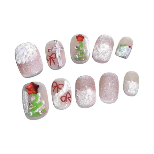 LIANJING Cotton Ice Зимний Снежинка False Nail Короткий Квадрат 17 мм