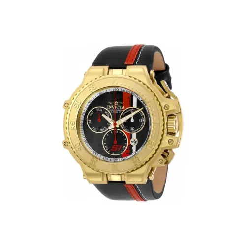 INVICTA Наручные часы Кварцевый механизм Кожаный ремешок 58,5 мм Черный циферблат Мужские часы