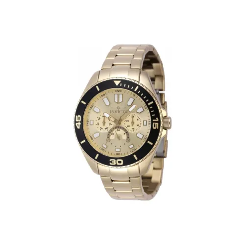 INVICTA Мужские часы Кварцевый механизм Ремешок из нержавеющей стали 43 мм Золотой циферблат