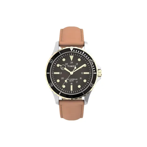 TIMEX Кварцевые часы Кожаный ремешок 41 мм Черный циферблат Унисекс