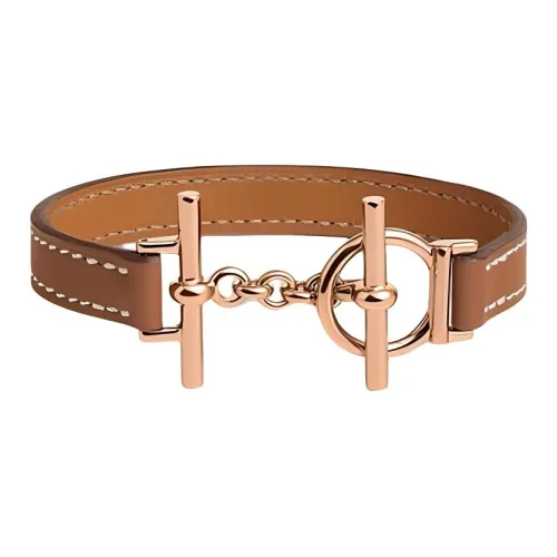 HERMES Телячья кожа Металл Покрытие Розовым золотом Браслеты Женские Коричневый