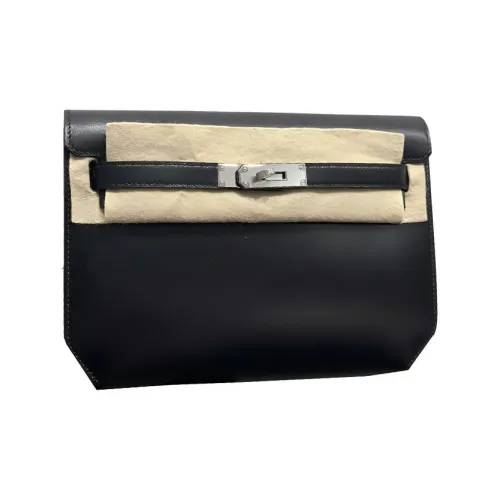 HERMES Kelly Depeches Кожа Коробка Клатч Унисекс 89 Черный
