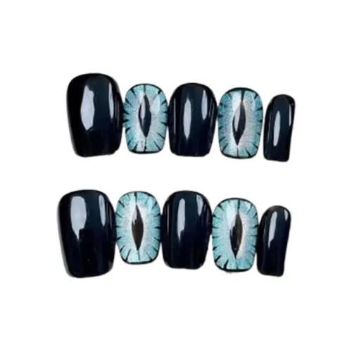 LIANJING [Demon's Eye] Укороченный Daily Темная Красота Ногти Стеклянные Бусины Кошачий Глаз Прохладный Фальшивый Ногтей 20 мм Короткий ЛАДДЕР