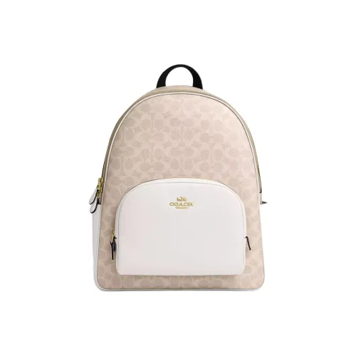 COACH Рюкзак с покрытием из холста и вставками из кожи большой женский бежевый