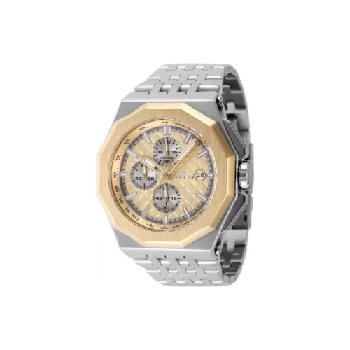 INVICTA Мужские часы Кварцевый механизм Ремешок из нержавеющей стали 48 мм Золотой циферблат