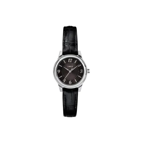 TIMEX Наручные часы Кварцевый механизм Кожаный ремешок 26 мм Черный циферблат Женские часы