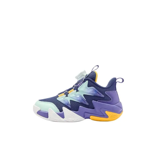 QIAODAN Slip-resistant Abrasion-resistant Low Top Детские баскетбольные кроссовки Синий Фиолетовый Для детей 3-7 лет